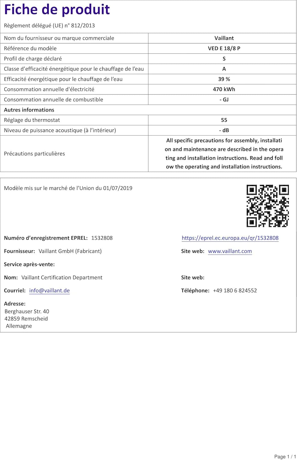 Vaillant Elektroniczny podgrzewacz wody, VED plus 18/8, odporny na ciśnienie, 18 kW, 400 V, dokładna temperatura wypływu, bezstopniowa regulacja, wyświetlacz graficzny, 0010023766, [klasa energetyczna