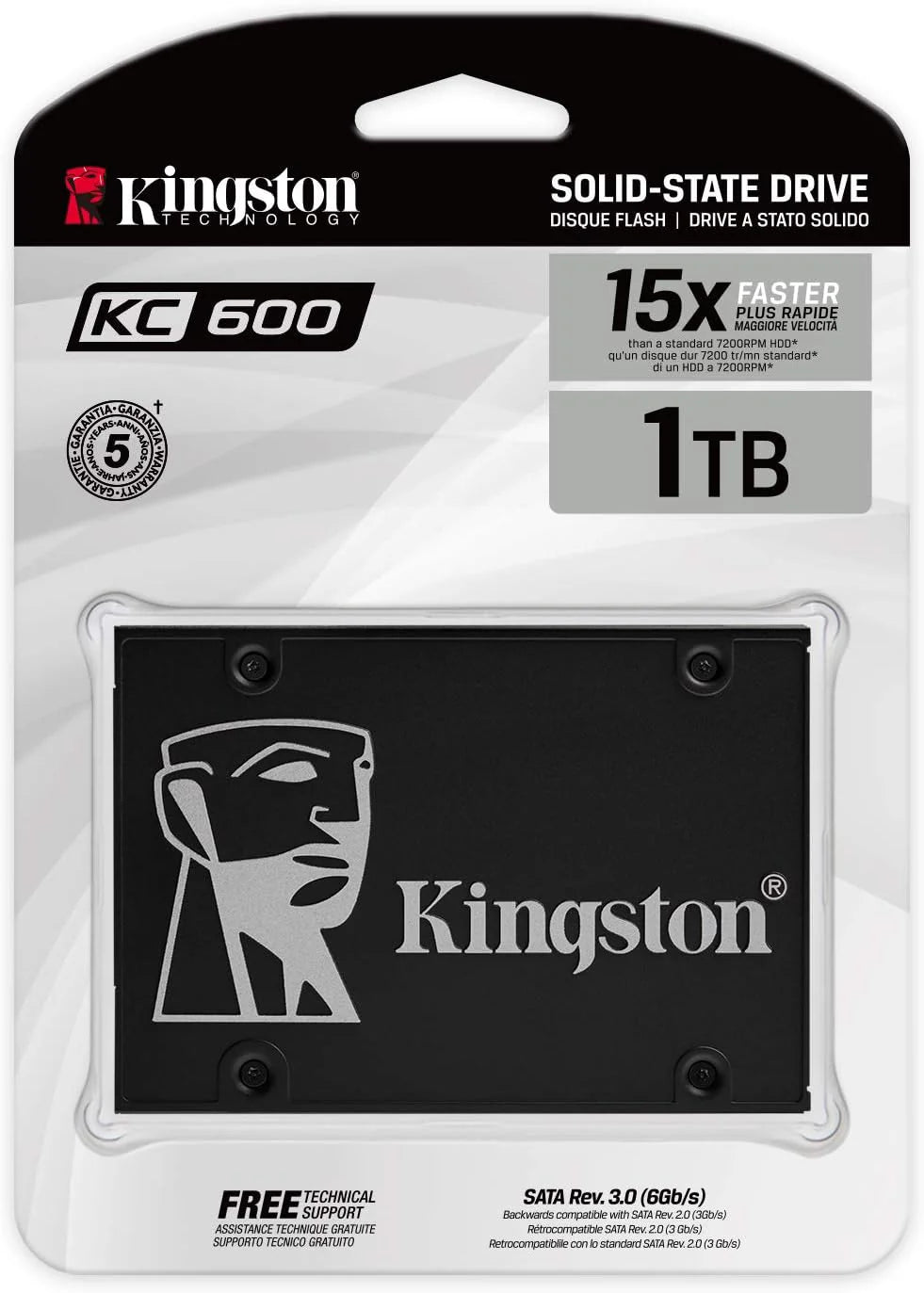Kingston KC600 SSD SKC600/2048G Wewnętrzny dysk SSD 6.3 cm SATA Rev 3.0, 3D TLC, XTS-AES 256-bitowe szyfrowanie
