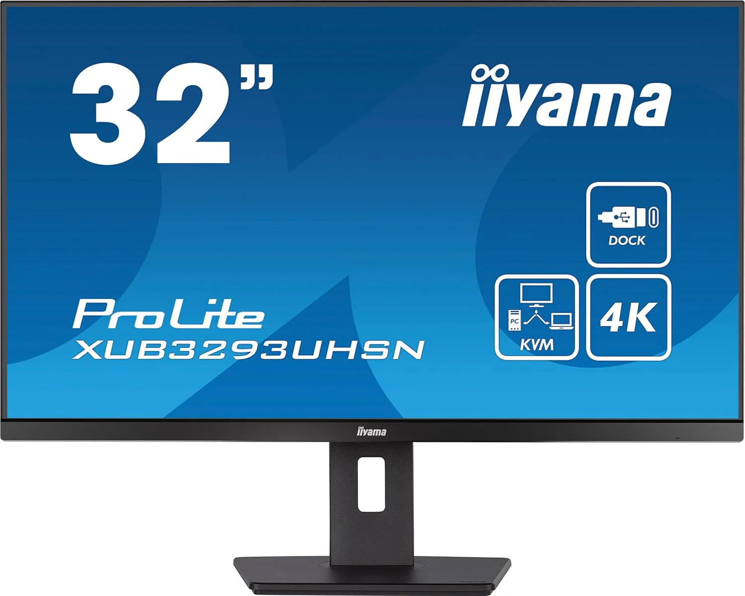 iiyama Prolite XUB3293UHSN-B5 80 cm 31,5 IPS LED monitor 4K UHD HDMI DP USB3.0 USB-C 65 W LAN przełącznik KVM Slim-Line regulacja wysokości, czarny