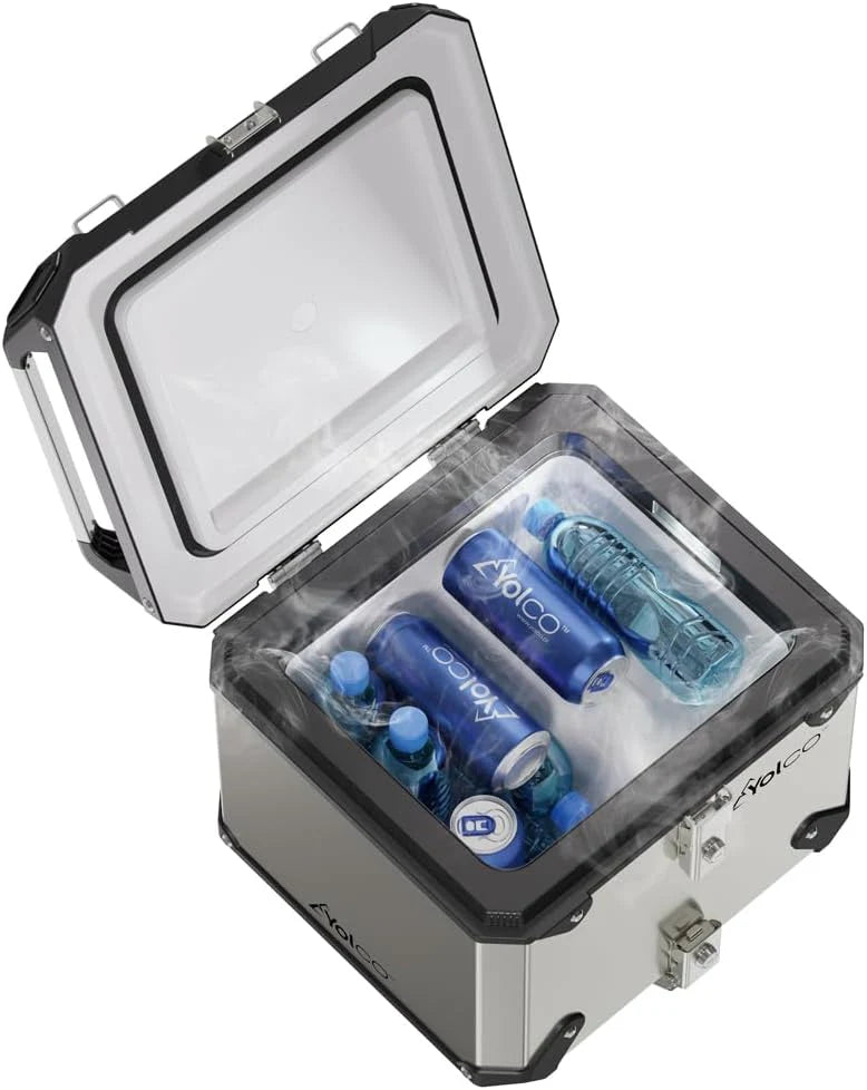 Yolco MCX17 Silver motocyklowa lodówka turystyczna Top Case – 17 l kompresorowa lodówka, -20°C, sterowanie za pomocą aplikacji, 12/24 V i 230 V