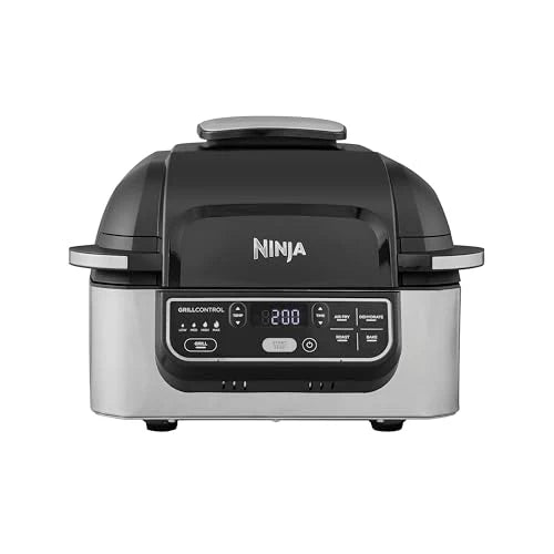 Ninja Foodi Grill i Frytkownica beztluszczowa, 5,7 l, smażenie bez oleju, grilowanie, pieczenie, ciasta i więcej, 5 funkcji gotowania, części bezpieczne do mycia w zmywarce, czarno/srebrna, AG301EU
