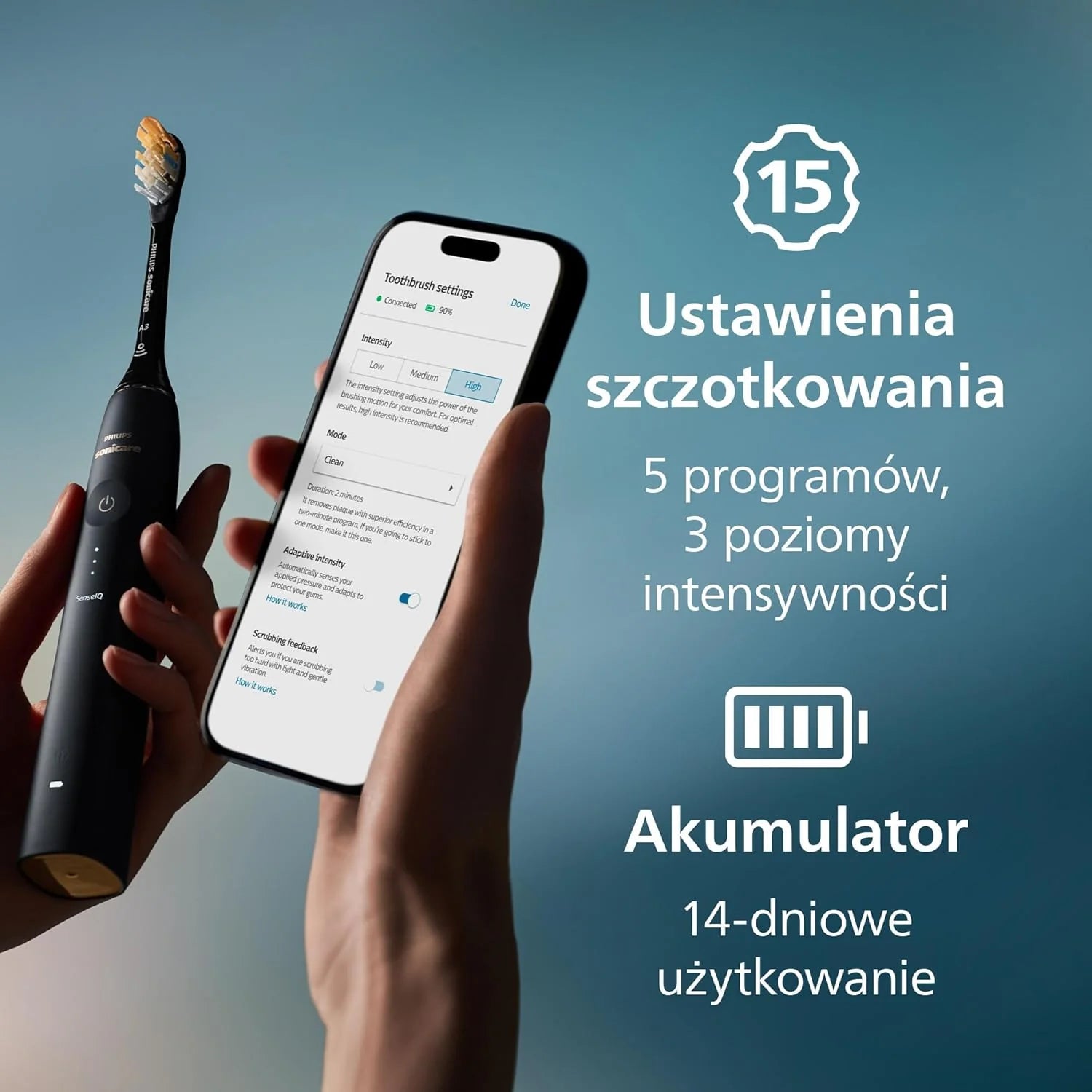Philips Sonicare DiamondClean 9900 Prestige Elektryczna szczoteczka do zębów z technologią SenseIQ i aplikacją, 5 trybów szczotkowania, etui podróżne do ładowania, kolor ciemnogranatowy, HX9992/45