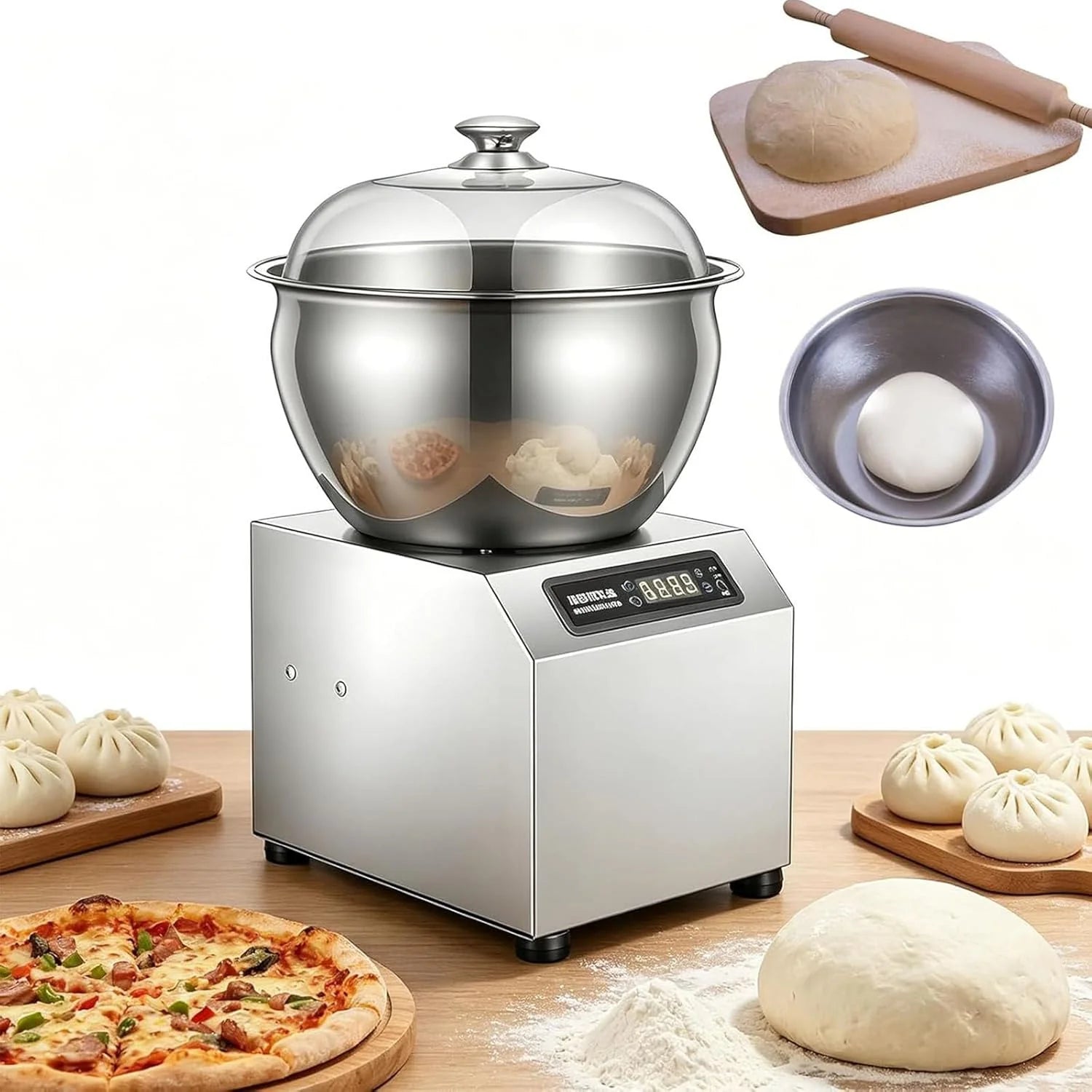 Profesjonalny Mikser Spiralny 5/8 Kg, 2200 W, 1400 Obr./Min, Podwójny Obrót, Wytrzymały I Idealny Do Piekarni, Gastronomii, Pizzerii, Piekarni I Użytku Domowego. 5kg