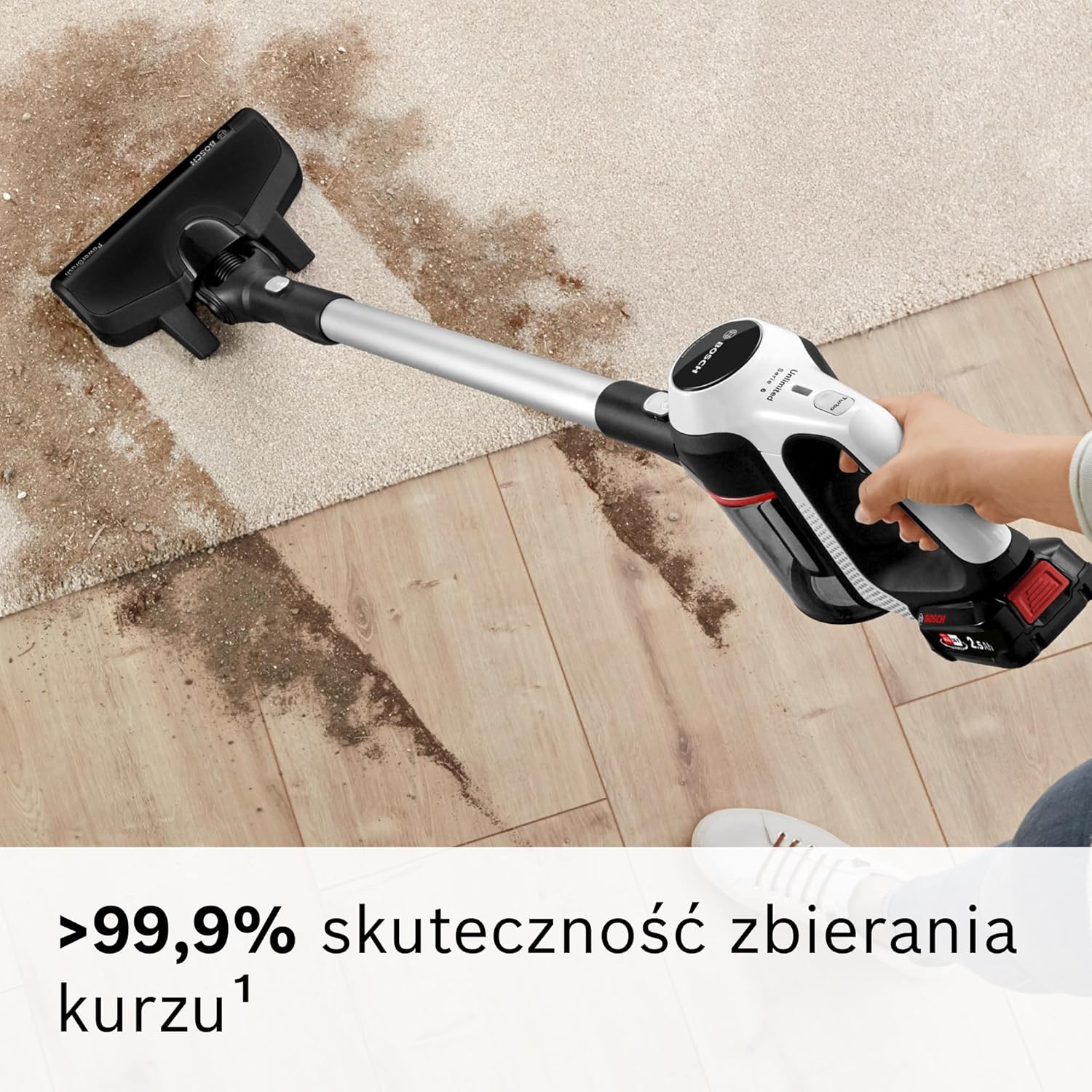 Bosch Akumulatorowy odkurzacz Unlimited seria 6 BKS6111P, bezprzewodowy odkurzacz ręczny, bezworkowy, lekki, higieniczny filtr, wysoka moc ssania, długi czas pracy, ssawka szczelinowa, wszystkie
