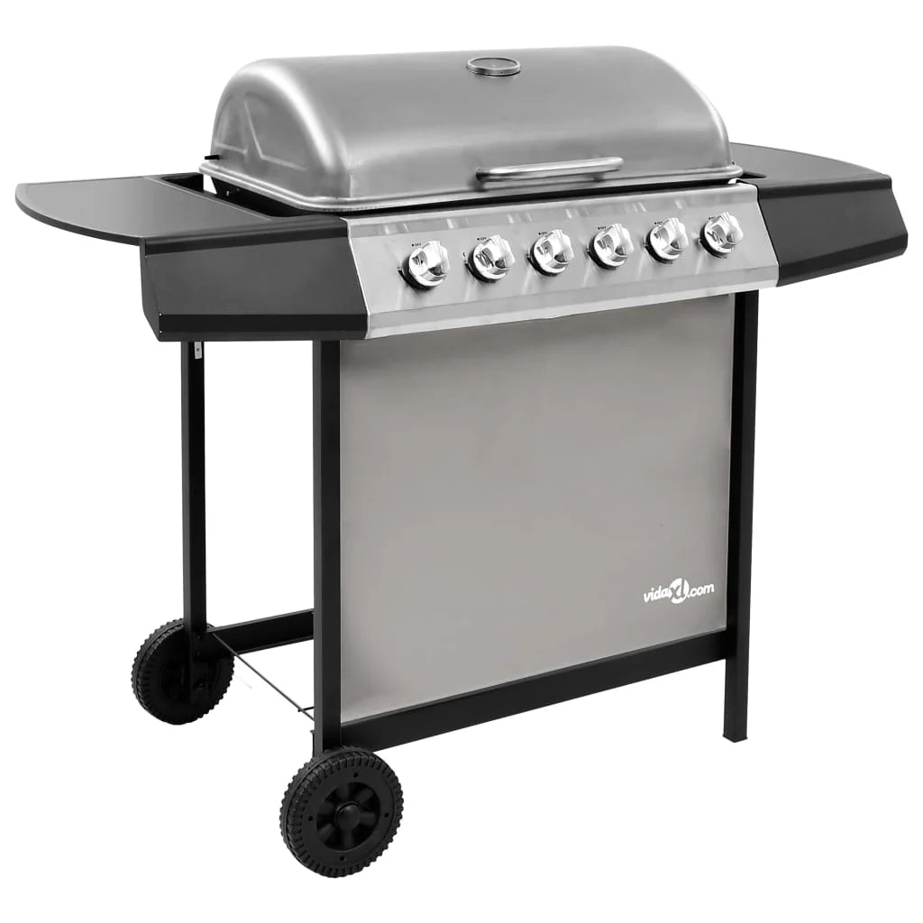 Grill gazowy 2026 z 6 palnikami, czarno-srebrny V0288