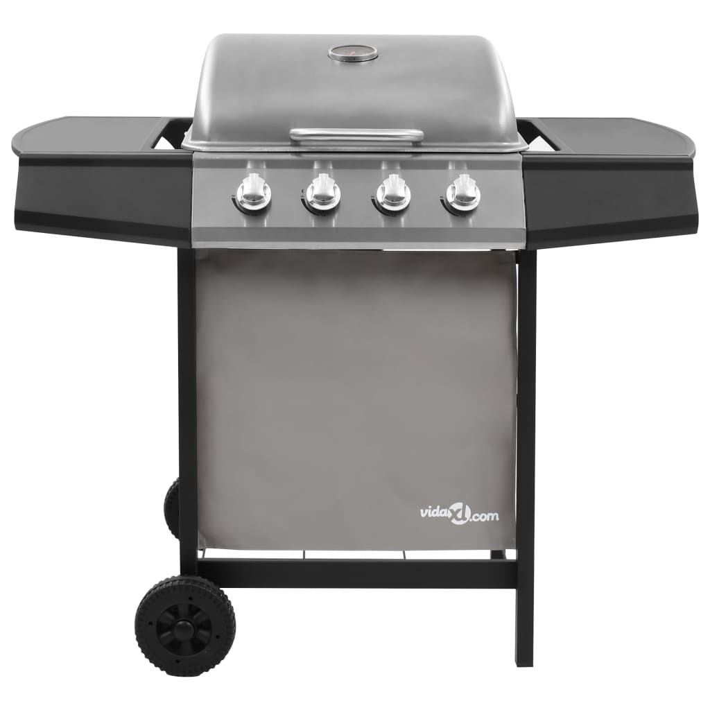 Grill gazowy VidaXL z 4 palnikami, czarno-srebrny