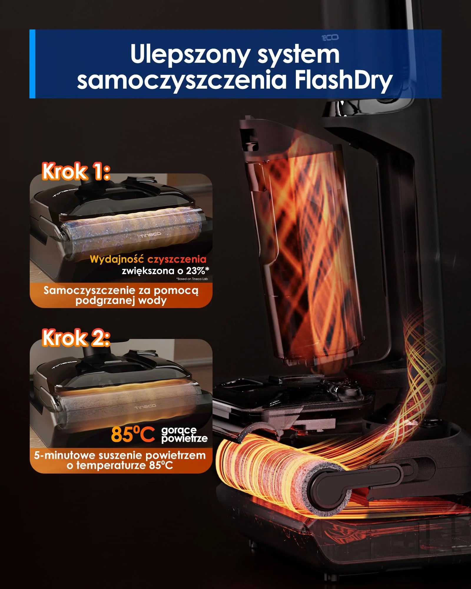 Tineco FLOOR ONE S7 Stretch Steam Draadloze Nat-Droog Stoomzuiger Alles-in-één, 160℃ HyperSteam, 180° Plat Liggend, Anti-Knoop Ontwerp, FlashDry Zelfreiniging, Tot 80 min gebruiksduur