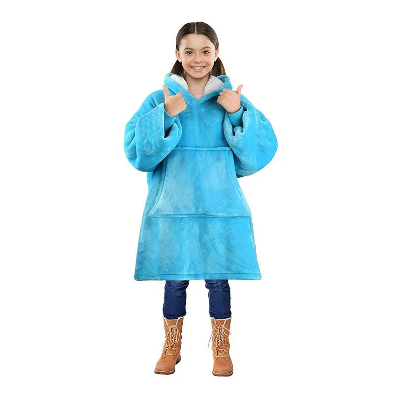Oversized Kids Hoodie Blanket with Front Pocket, Soft Polyester