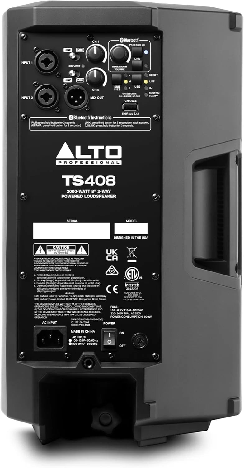 ALTO TS410 Aktywny Głośnik PA 2000W 10 z 3-Kanałowym Mikserem, Bluetooth, Bezprzewodowym Podłączaniem Głośników, DSP i Aplikacją