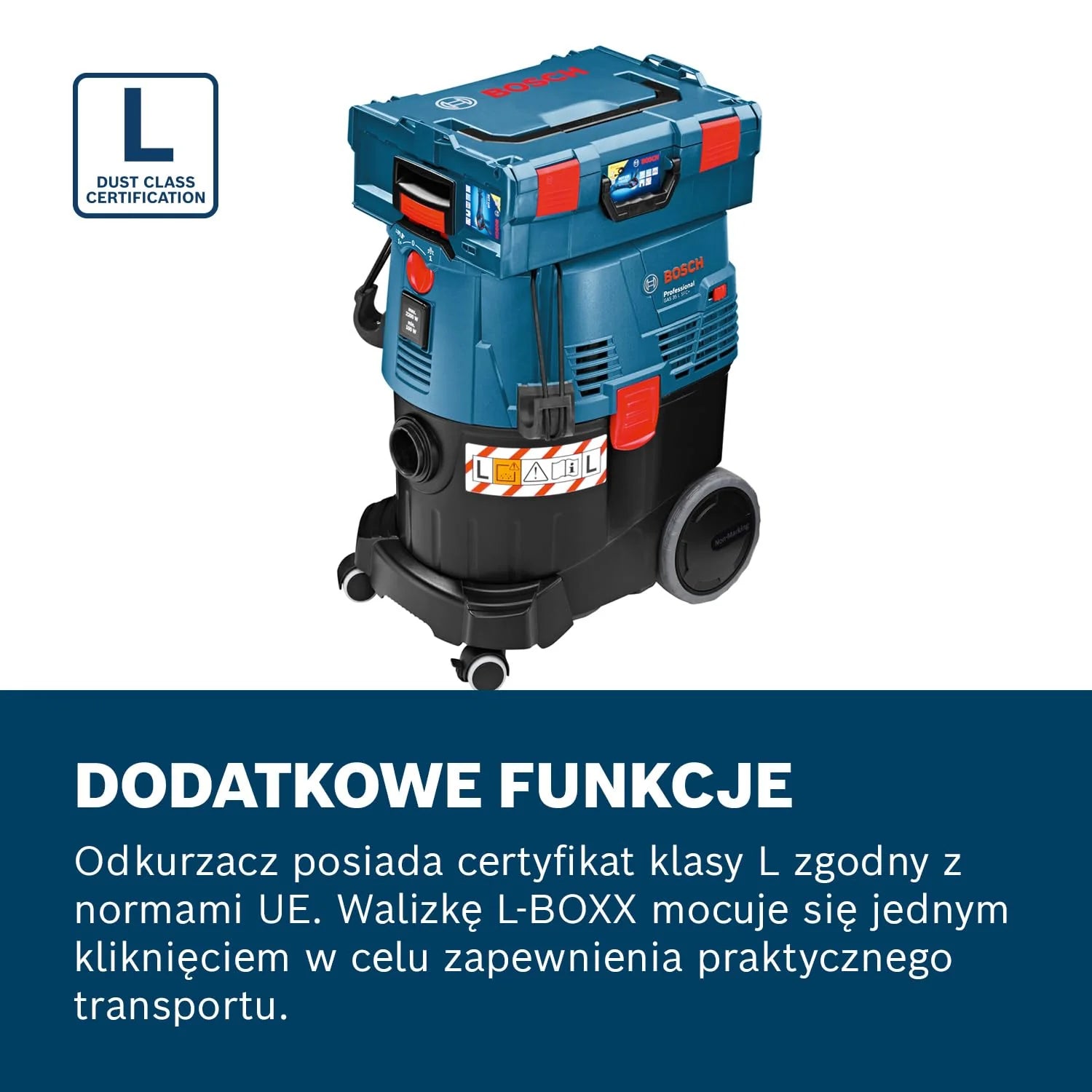 Bosch Professional: odkurzacz do pracy na mokro i sucho GAS 35 L SFC+ (1 200 W, 3 rury chromowane, wąż 3 m, zestaw dysz podłogowych, 1 filtr płaski fałdowany, worek na pył)