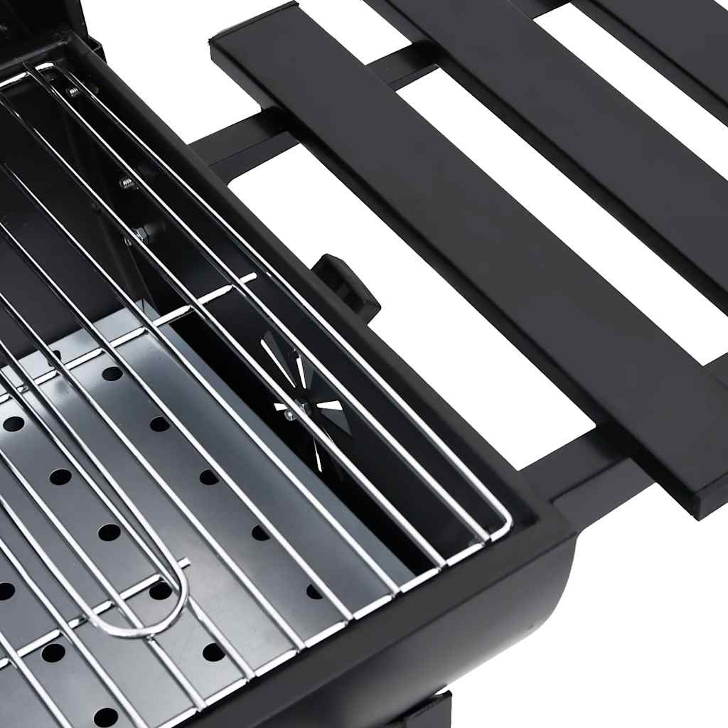 2026 Grill z kółkami i półkami, czarny, stalowy, 115 x 85 x 95 cm, grill zewnętrzny