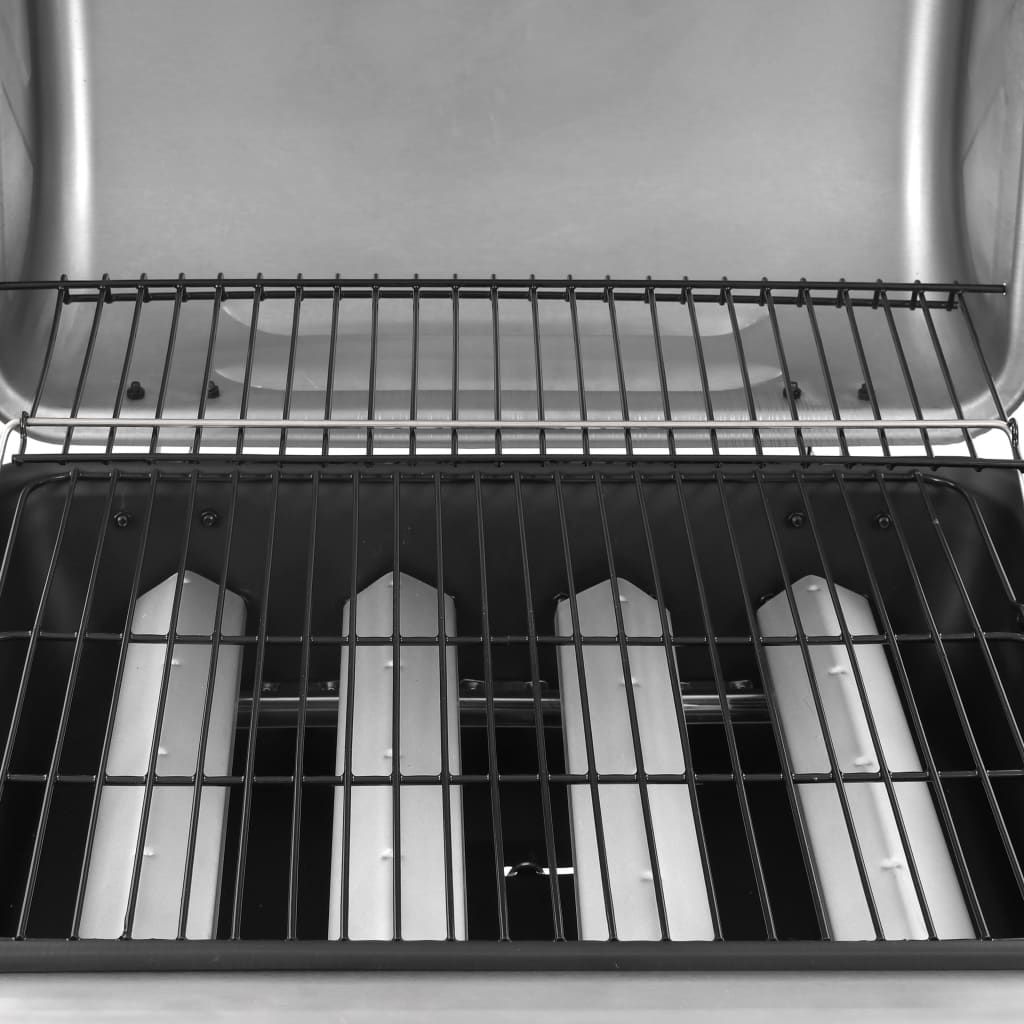 Grill gazowy VidaXL z 4 palnikami, czarno-srebrny