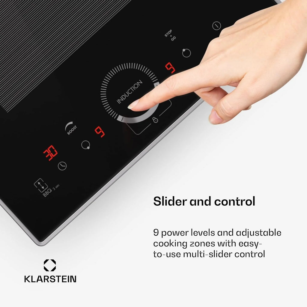 Klarstein Płyta indukcyjna, płyta kuchenna z ceramiki szklanej, 7000 W, płyta indukcyjna z 4 płytami, płyta indukcyjna do zabudowy z ekranem dotykowym i timerem, nowoczesne płyty grzewcze z