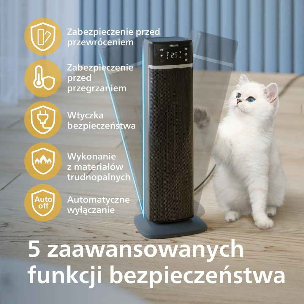 Philips Air Performer 3w1 - wentylator, oczyszczacz powietrza i grzejnik, Filtr NanoProtect HEPA, Usuwa alergeny, wirusy, bakterie, zapachy i 99,97% pyłków z powietrza, Cichy, Kolor Szary (AMF870/15)