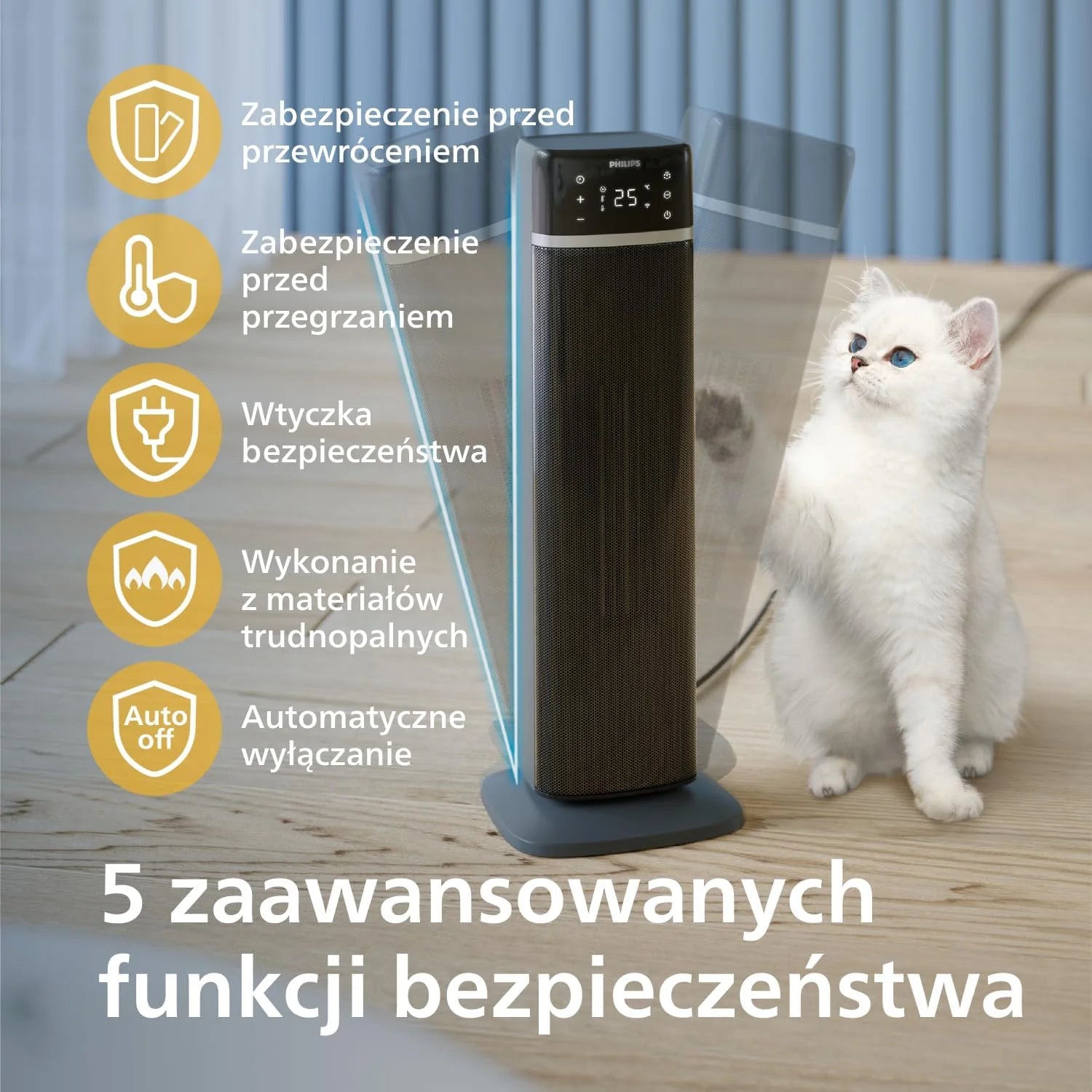 Philips Air Performer 3w1 - wentylator, oczyszczacz powietrza i grzejnik, Filtr NanoProtect HEPA, Usuwa alergeny, wirusy, bakterie, zapachy i 99,97% pyłków z powietrza, Cichy, Kolor Szary (AMF870/15)