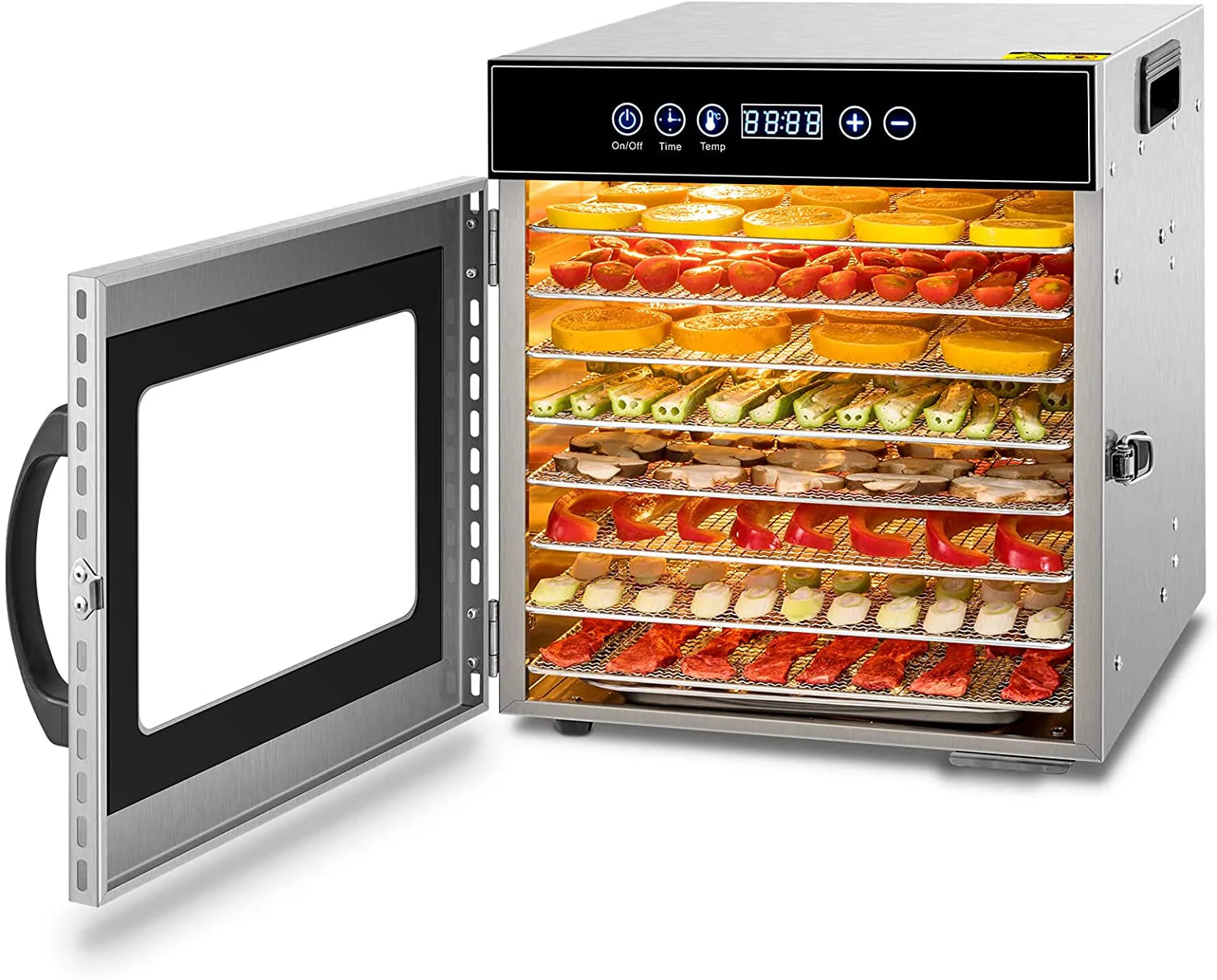 Tray Food Dehydrator, Steel Fruit Dry Machine with 30 90��C Adjustable Thermostat, 24hr Digital Timer