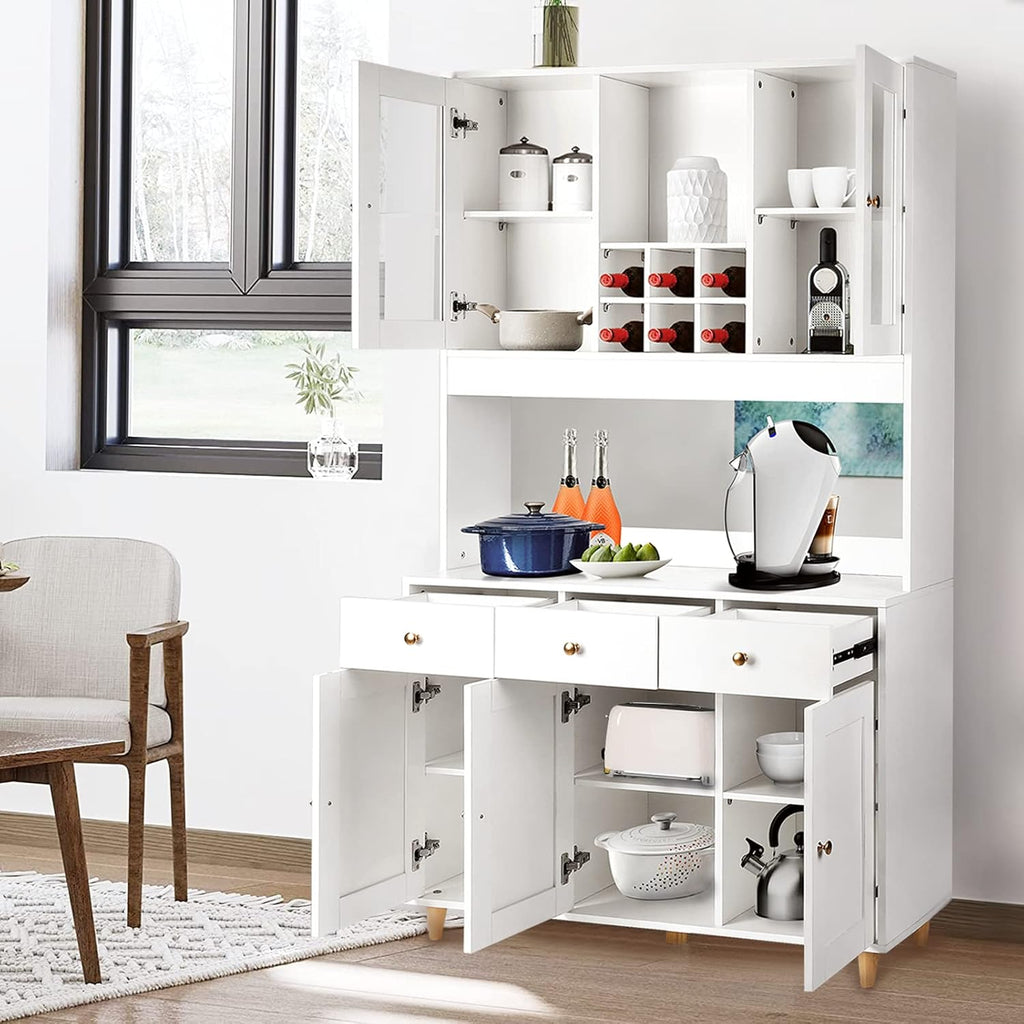 VOWNER Szafka kuchenna/bufet, 100 dł. x 38 szer. x 181 wys. cm, jednostka do przechowywania, 5 drzwi i 5 regulowanych półek, kolor biały