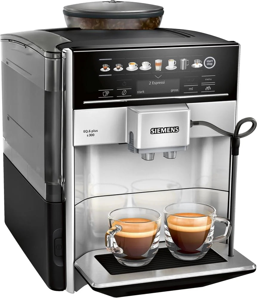 Siemens Eq.6 Plus S300 Automatyczny Ekspres do Kawy Te653501De, Profile do Przechowywania, Czyszczenie Parą, Funkcja Podwójnego Kubka, 1500 W, Srebrny