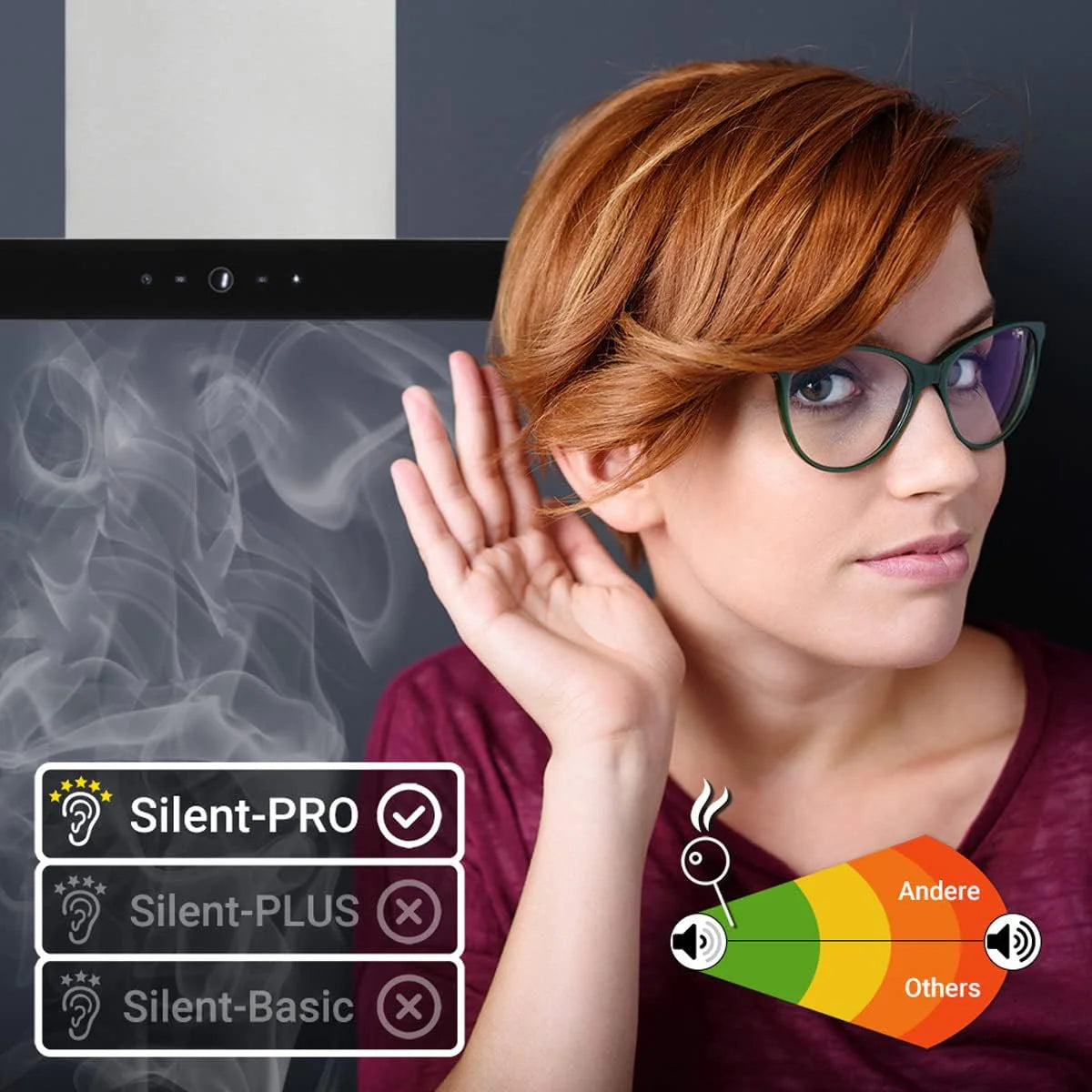 KKT KOLBE Okap kuchenny 90 cm, stal nierdzewna, czarne szkło, aplikacja Smart WiFi, funkcja automatycznego dopływu, obsługa SensorTouch, Delta-Insel-HC
