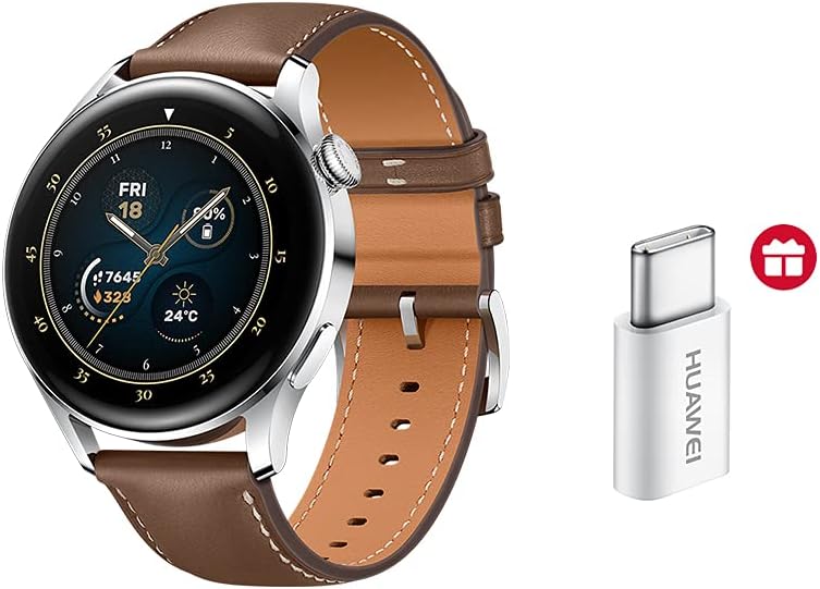 HUAWEI WATCH 3 Connected Watch 4G, Ekran dotykowy AMOLED, Ciągłe śledzenie zdrowia, Połączenia eSIM, GPS, 14 dni autonomii, współpracuje z iOS i Androidem, czarna bransoletka