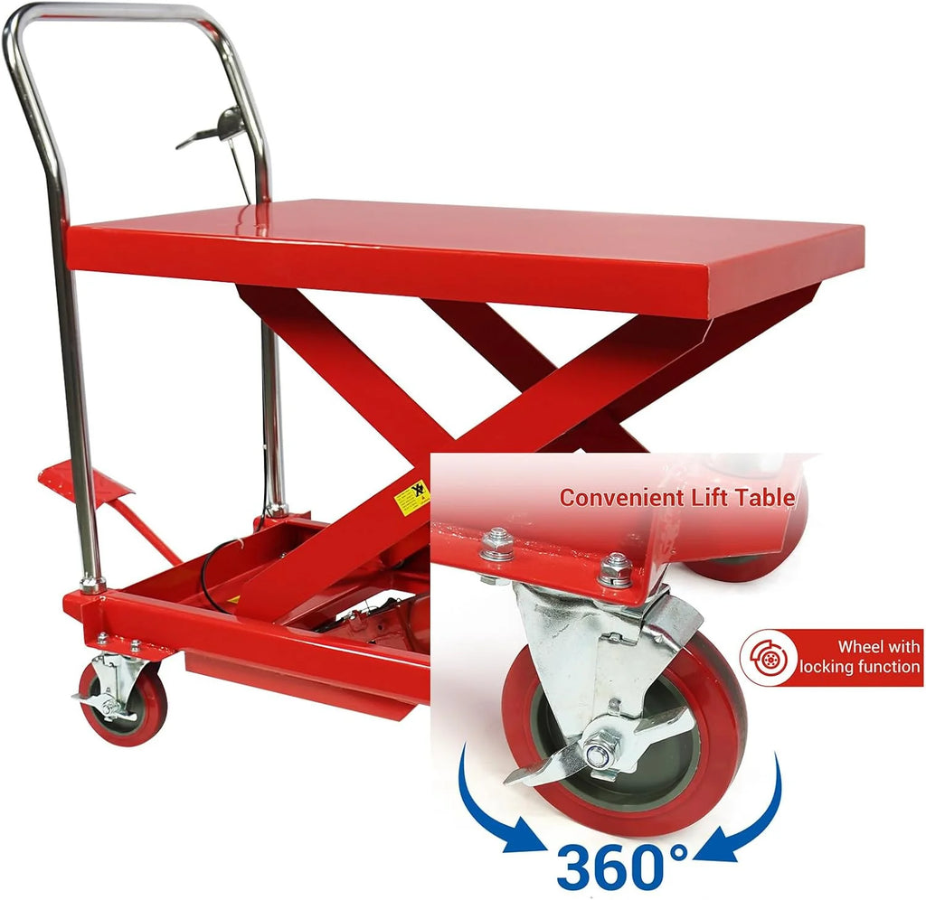 660LBS Hydraulic Lift Table Cart – 31 Lift Height, Double Scissor Design with 4 Wheels & Non-Slip Pad for Material Handling