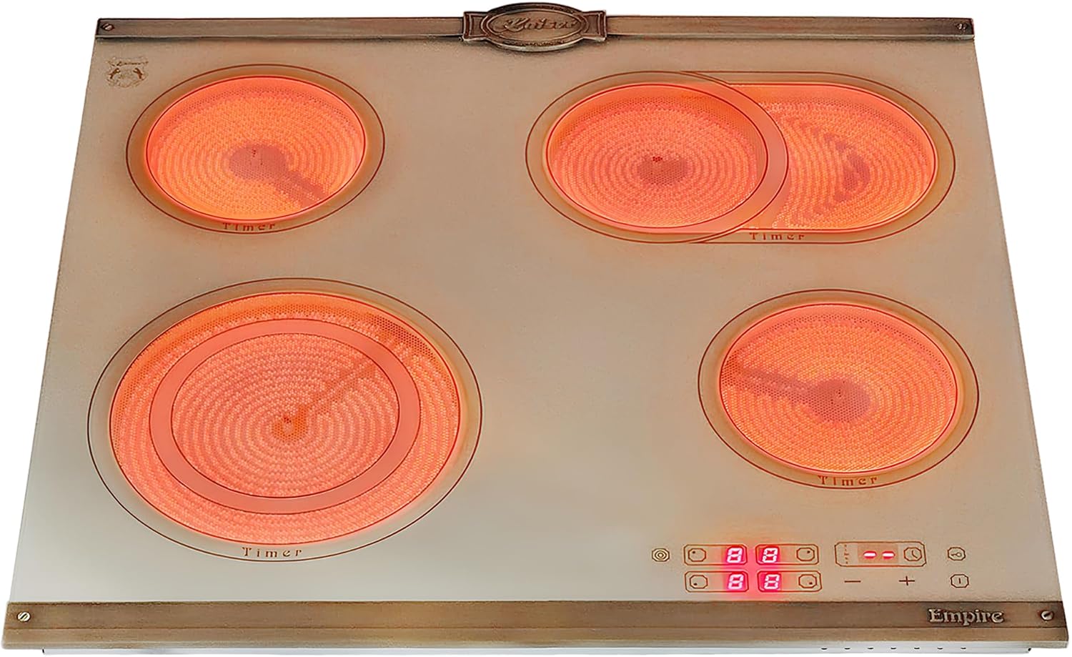 Kaiser Empire KCT 6185 ElfEm · niezależna elektryczna płyta kuchenna High-Light 60 cm · płyta ze szkła ceramicznego 4 palniki · styl retro · sterowanie dotykowe · strefa dwuokręgowa i do pieczenia