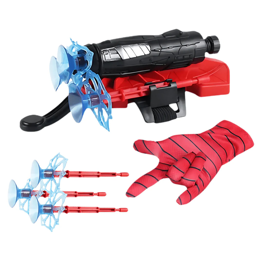 Spider Web Launcher Glove with Suction Darts and Pull Rope Mechanism