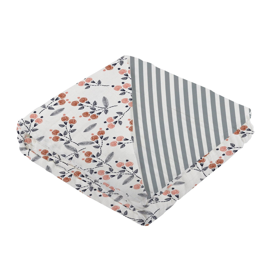 Dahlia Floral and Finley Stripe Bamboo Muslin Blanket