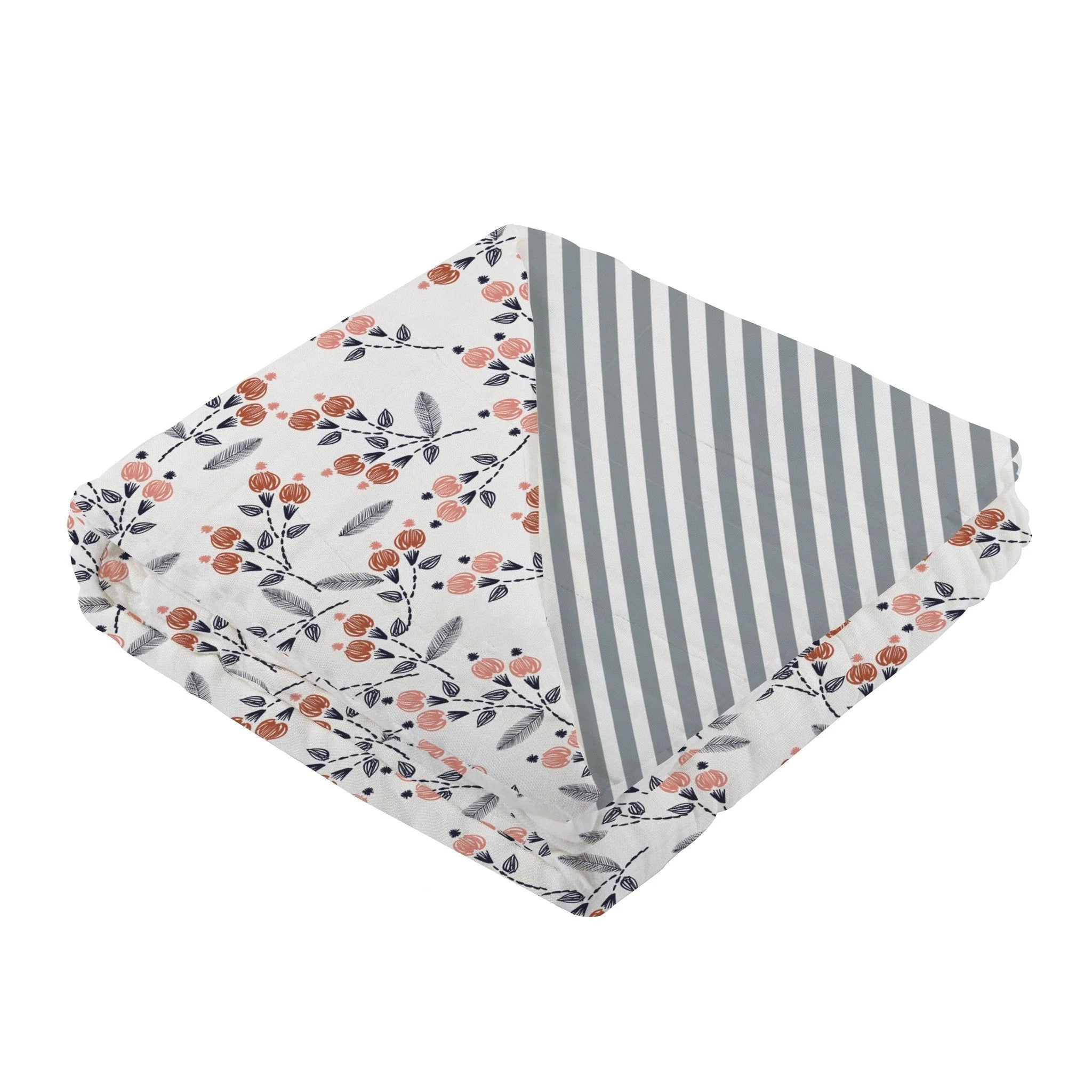 Dahlia Floral and Finley Stripe Bamboo Muslin Blanket