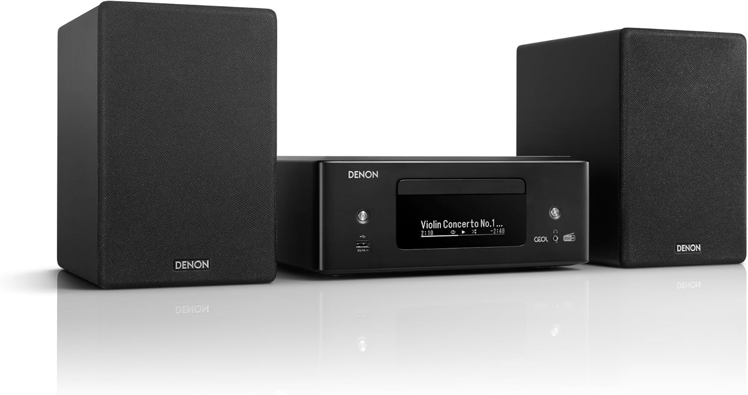 Denon CEOL N-12DAB kompaktowy zestaw, wzmacniacz HiFi z głośnikami, odtwarzacz CD, strumieniowe przesyłanie muzyki, HEOS Multiroom, Bluetooth, WLAN, AirPlay 2, kompatybilny z Alexą, 2 wejścia