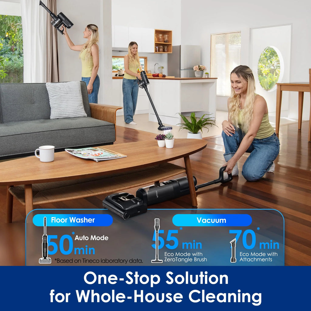 Tineco FLOOR ONE S7 Stretch Steam Draadloze Nat-Droog Stoomzuiger Alles-in-één, 160℃ HyperSteam, 180° Plat Liggend, Anti-Knoop Ontwerp, FlashDry Zelfreiniging, Tot 80 min gebruiksduur
