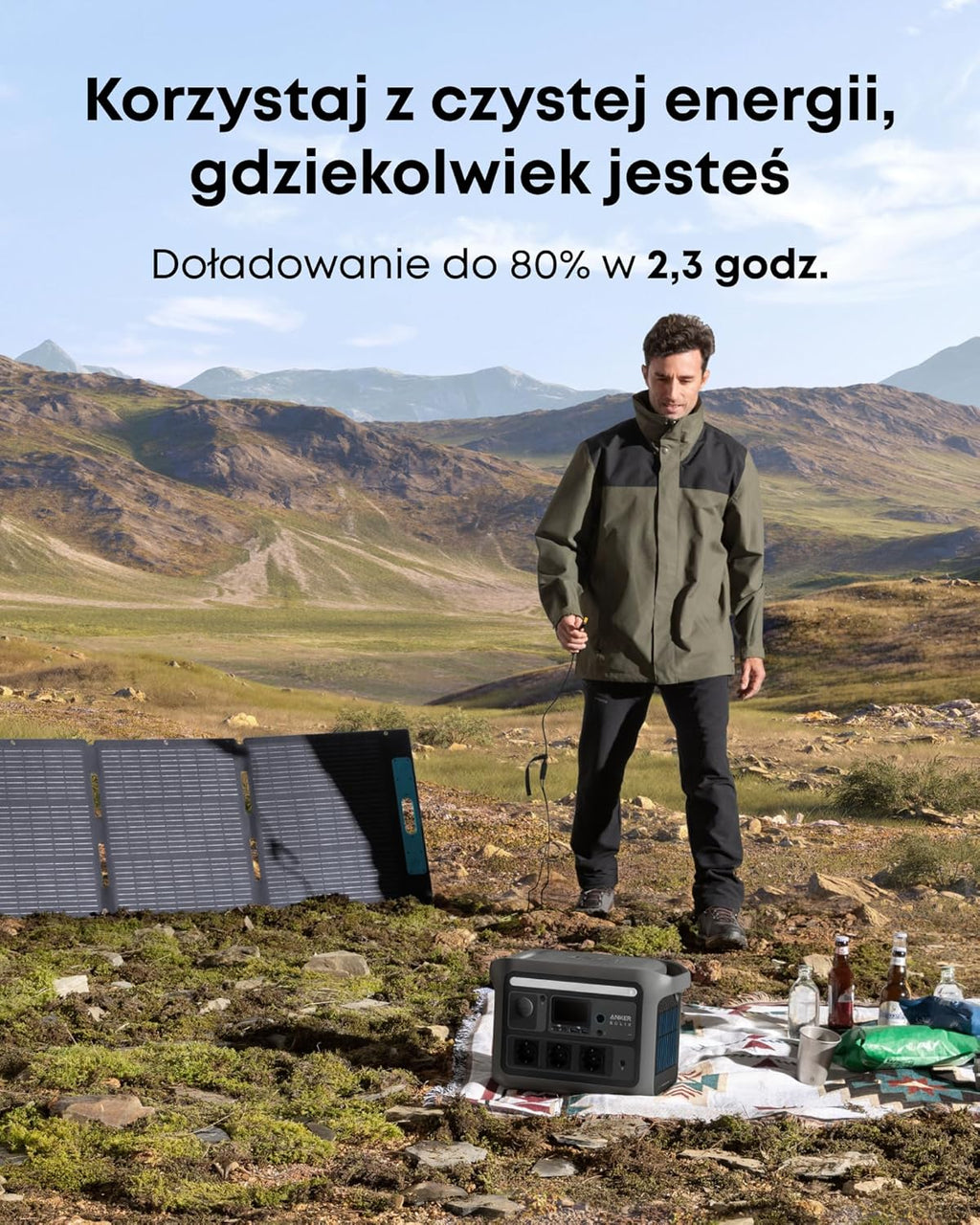 Przenośna stacja zasilania SOLIX C800 firmy anker, generator słoneczny 1200 W (maks. 1600 W), ładowanie w 58 min., akumulator LiFePO4 768 Wh na biwakowania, podróże czy awarie prądu