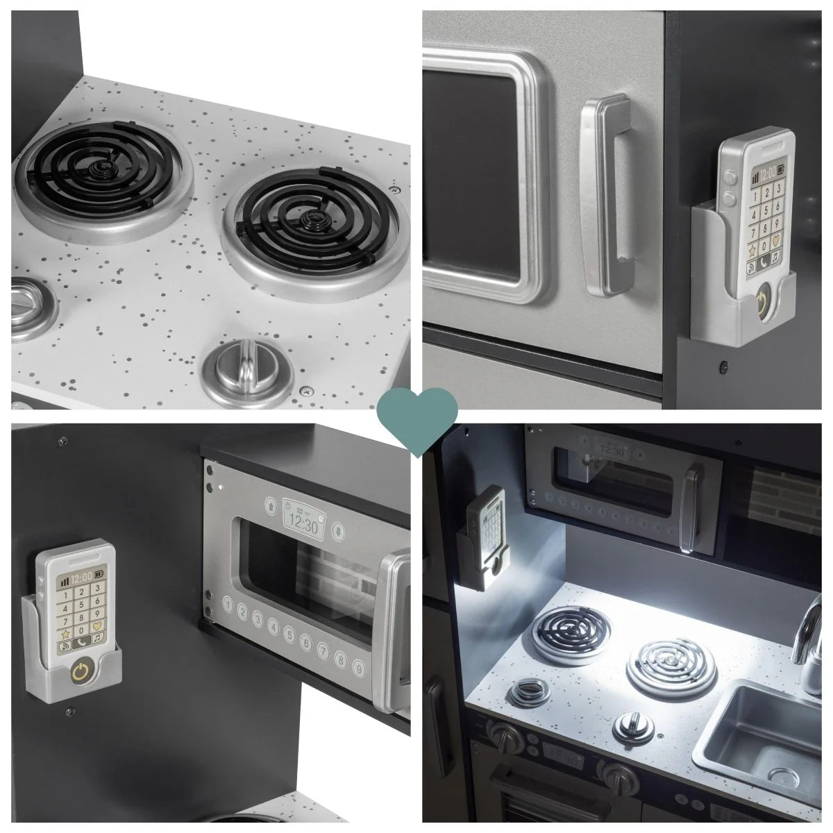 Wooden Kids Kitchen with LED, Microwave, Fridge, Accessories and Oven
