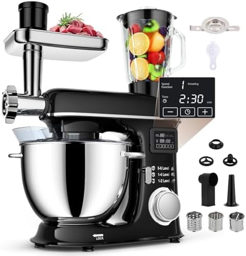 8L Stand Mixer z wyświetlaczem LED 6-Speed Tilt-Head-Healed Electric Kitchen Maszyna do miski ze stali nierdzewnej Mięso miedło Whisk Pasta Maker Do Pieczenia