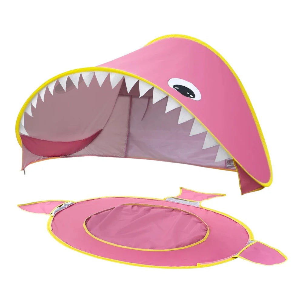 Shark Head Design Baby Beach Tent with Water Pool, Blue & Pink