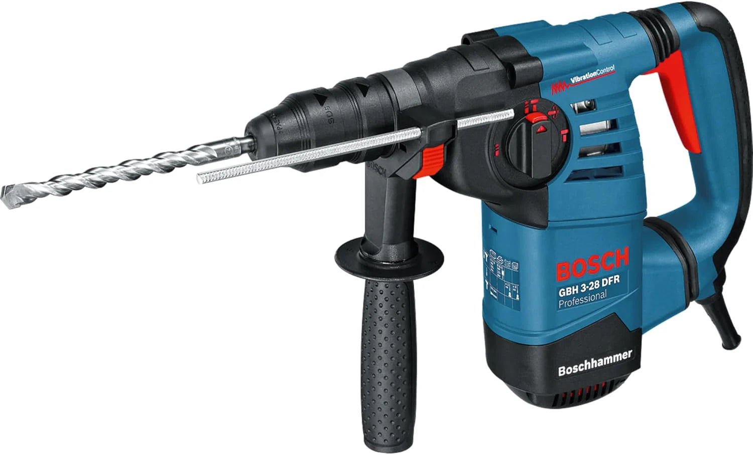 Bosch Professional: młot udarowo-obrotowy GBH 3-28 DFR (800 W, nominalna prędkość obrotowa 0 – 900 min-1, wymienny uchwyt SDS plus, ogranicznik głębokości 210 mm, walizka)