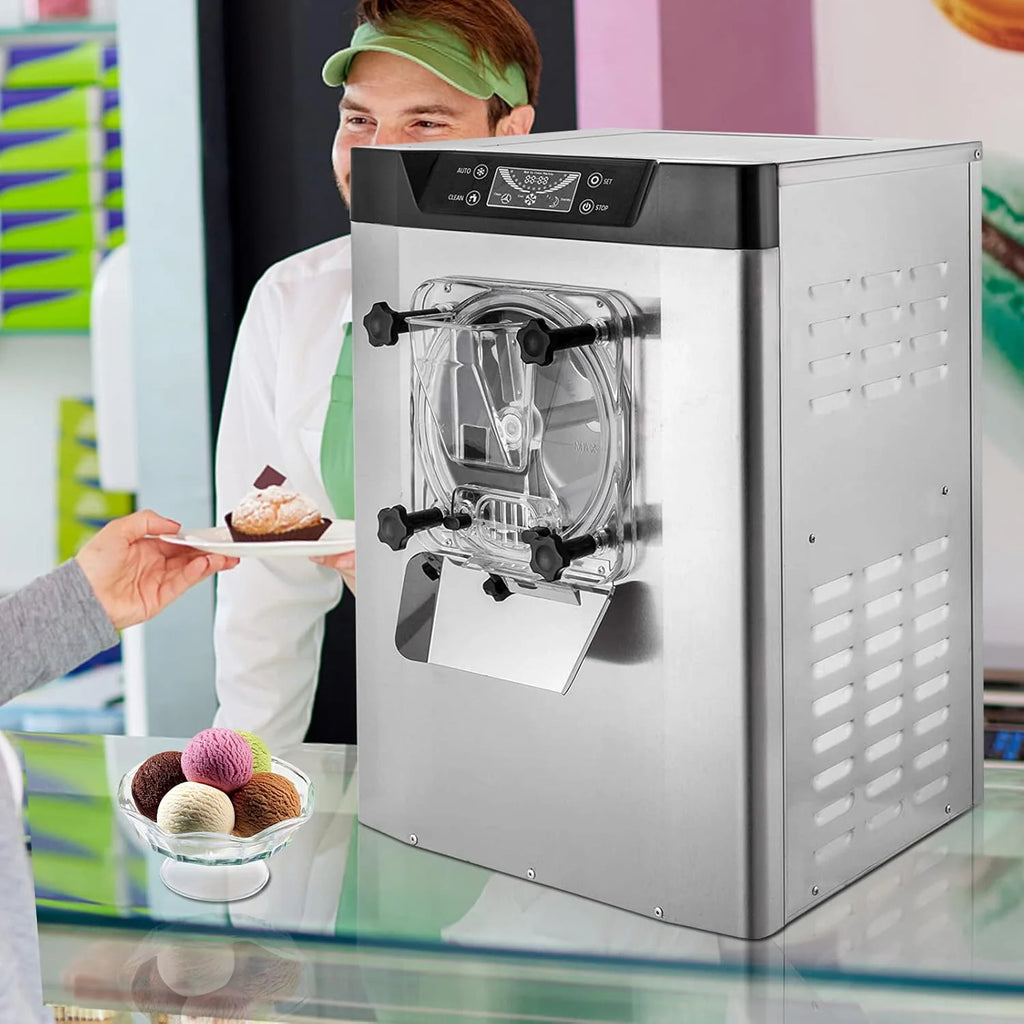 VEVOR Komercyjna maszyna do lodów, 16-20 l/h, 1400 W, z inteligentnym wyświetlaczem LCD i różnymi smakami, do baru przekąskowego, restauracji, srebrna