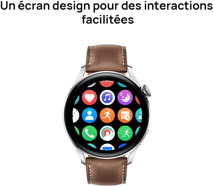 HUAWEI WATCH 3 Connected Watch 4G, Ekran dotykowy AMOLED, Ciągłe śledzenie zdrowia, Połączenia eSIM, GPS, 14 dni autonomii, współpracuje z iOS i Androidem, czarna bransoletka