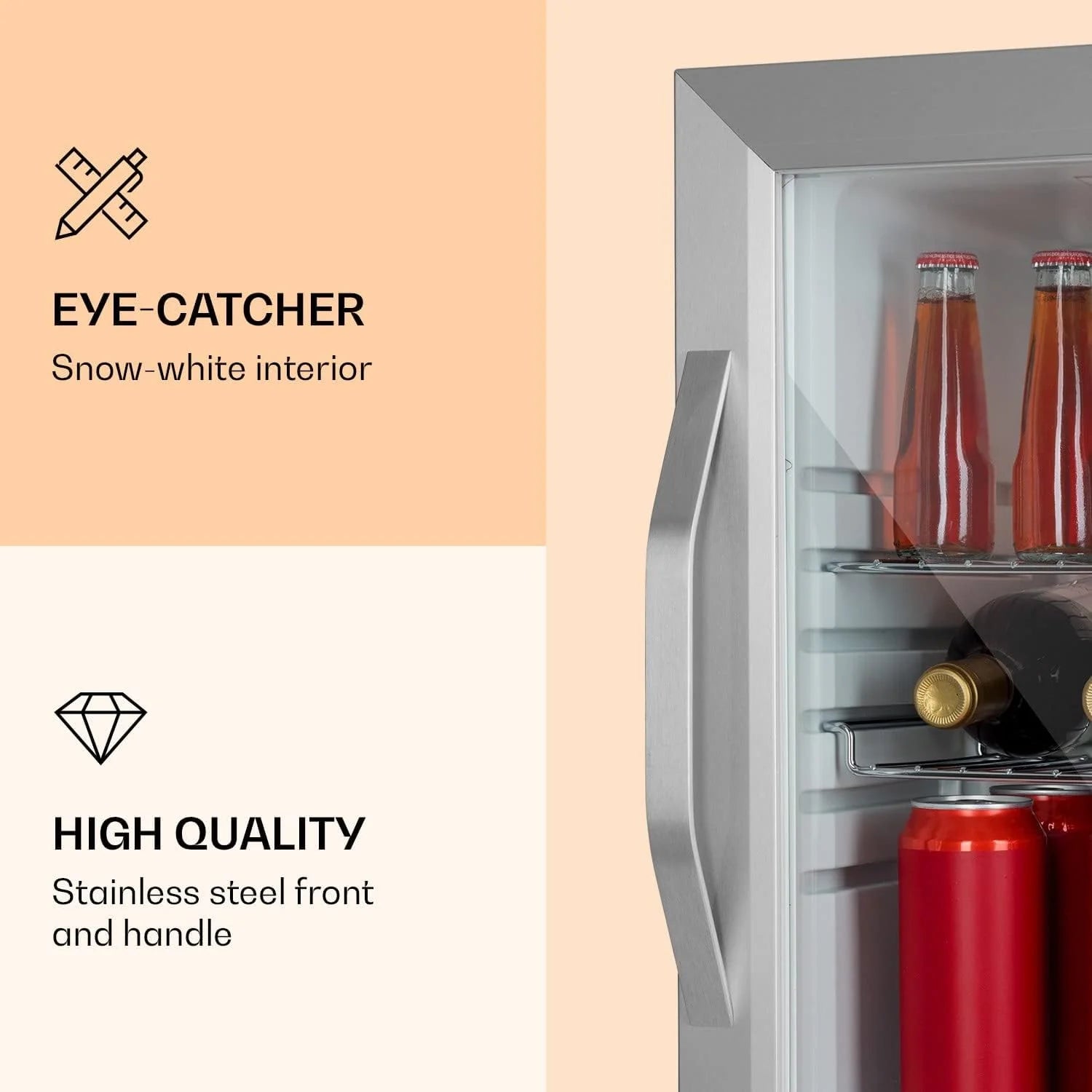 Klarstein Beersafe Quartz White lodówka na piwo, lodówka na napoje ze szklanymi drzwiczkami, lodówka, lodówka na butelki o pojemności 80 litrów