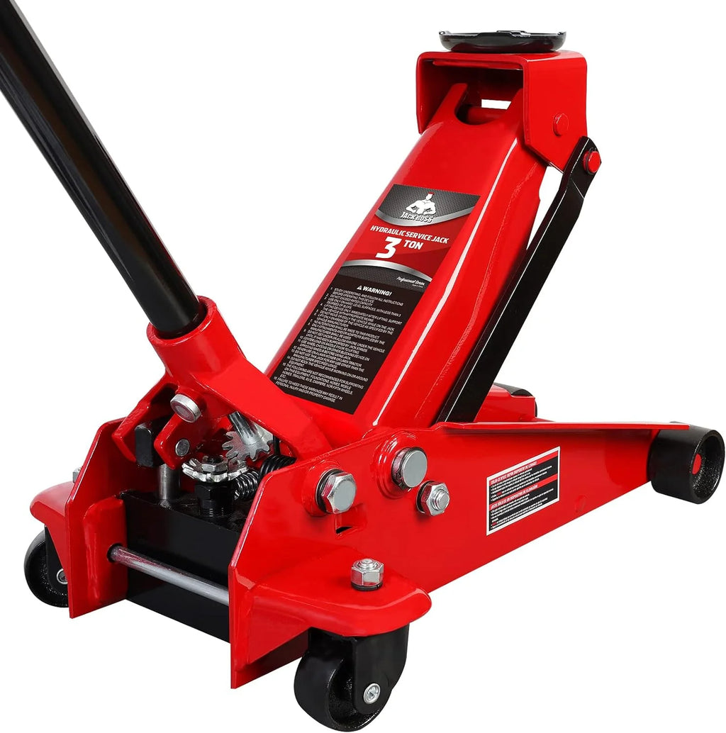 3 Ton Low Profile, Aluminum and Steel Racing Floor Jack with Dual Pistons Quick Lift Pump for Sport Utility Vehicle, Lifting Range 3-15/16 min to 18-5/16 max, Red
