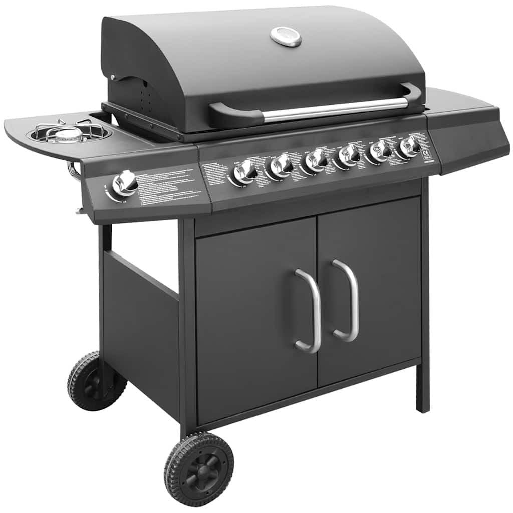 Grill gazowy Vidaxl z 6+1 palnikami, czarny
