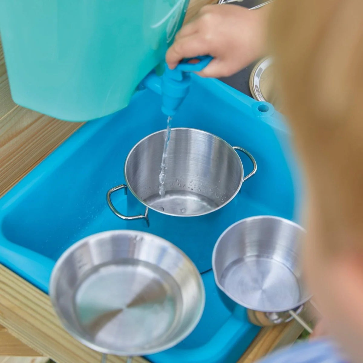 Wooden Mud Kitchen Attachment with Sink, Water Butt, Pans, Whisk Hooks