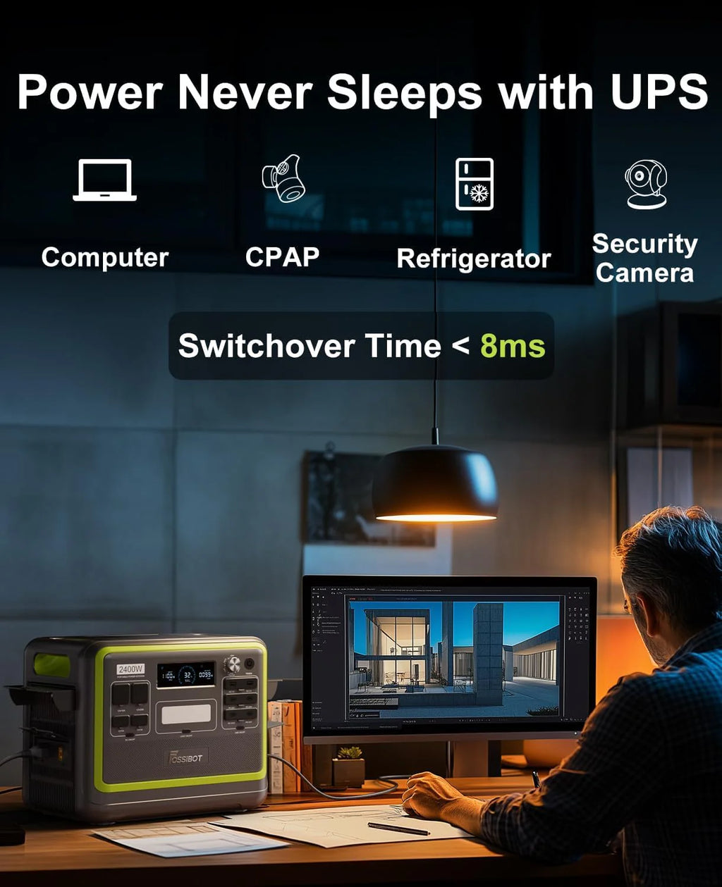 FOSSiBOT-Polska Przenośna Stacja Zasilania 2048 Wh LiFePO4, 3 wyjścia AC 2400 W, Magazyn Energii APPvay（Зарядна станція, 2048 Вт*год, 2400 Вт, аварійне живлення）