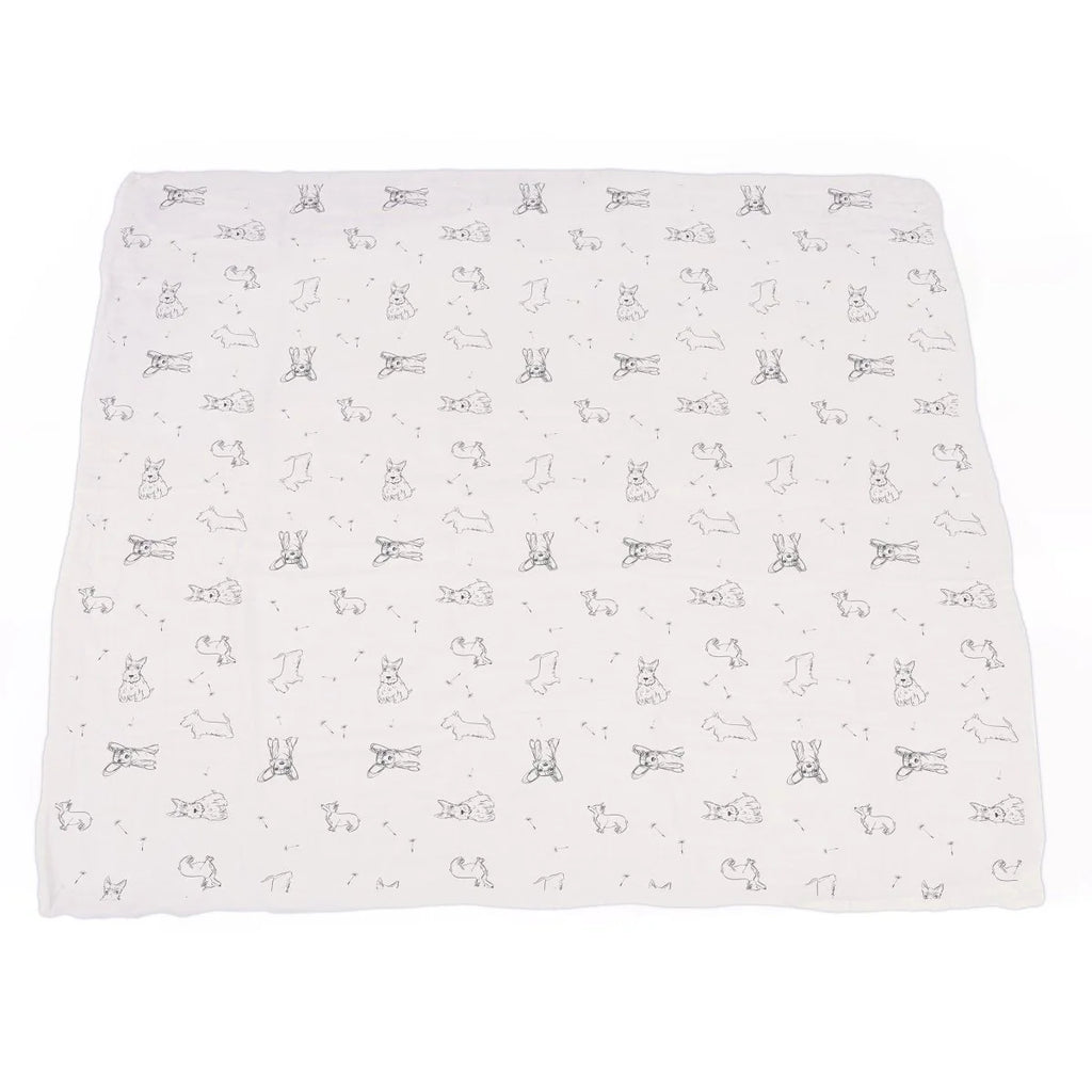 Corgi and Dandelion Seeds Bamboo Muslin Blanket