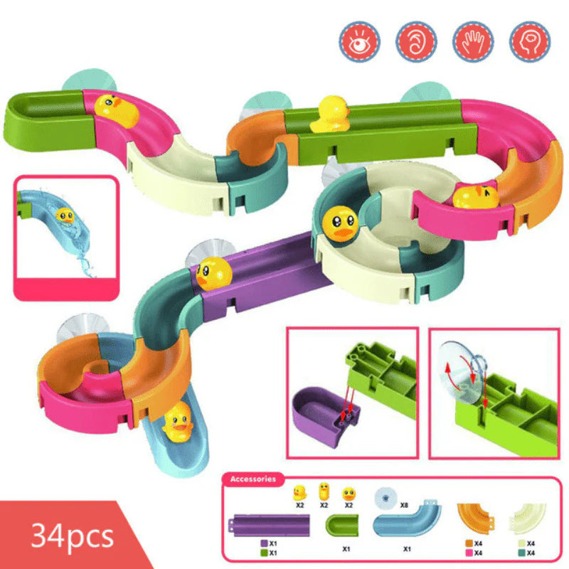 Toddler Bath Toy Duck Waterslide Set 34 Pieces & Customizable