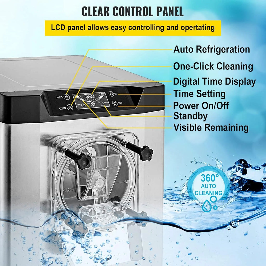 VEVOR Komercyjna maszyna do lodów, 16-20 l/h, 1400 W, z inteligentnym wyświetlaczem LCD i różnymi smakami, do baru przekąskowego, restauracji, srebrna