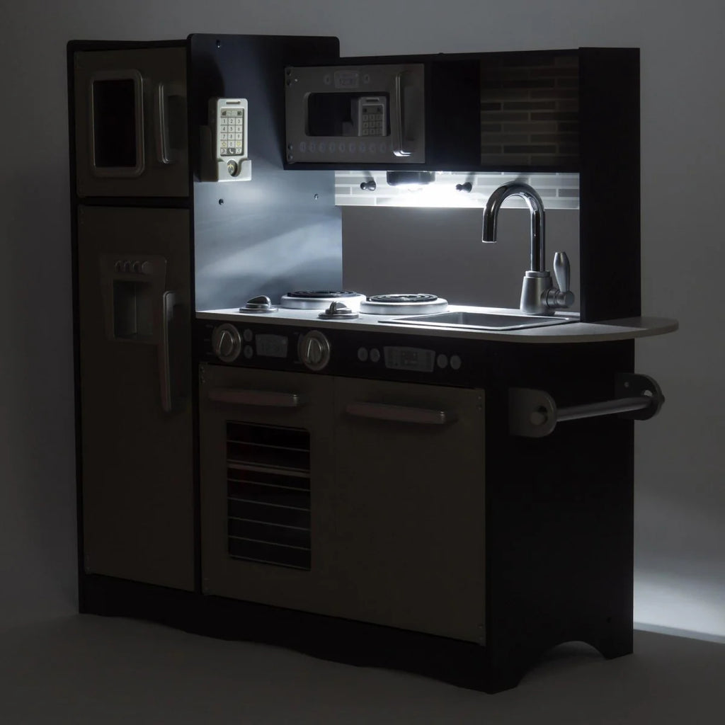 Wooden Kids Kitchen with LED, Microwave, Fridge, Accessories and Oven