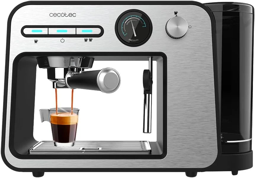 Cecotec Ekspres do kawy z podwójnym wyjściem Power Espresso 20 Barista Cream. 1550 W, 20 prętów, zbiornik na ziarna kawy 250g, młynek z 30 poziomami mielenia, termoblok, zbiornik na wodę 2.5 L