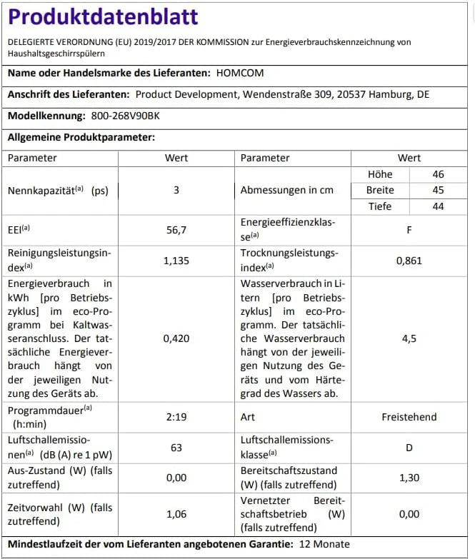HOMCOM Zmywarka do naczyń, mini zmywarka do naczyń z wbudowanym 6-litrowym zbiornikiem na wodę, 5 programów, sterowanie dotykowe, wyświetlacz LED, 4 nakrycia, podwójne zaopatrzenie w wodę i funkcja