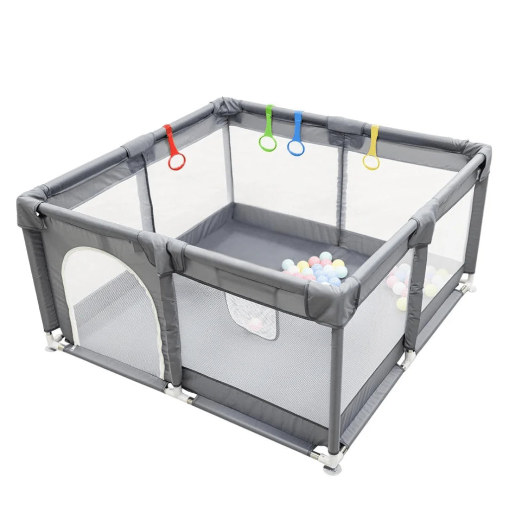 Baby Playpen with Padded Frame, Mesh Walls, Balls & Pull Rings